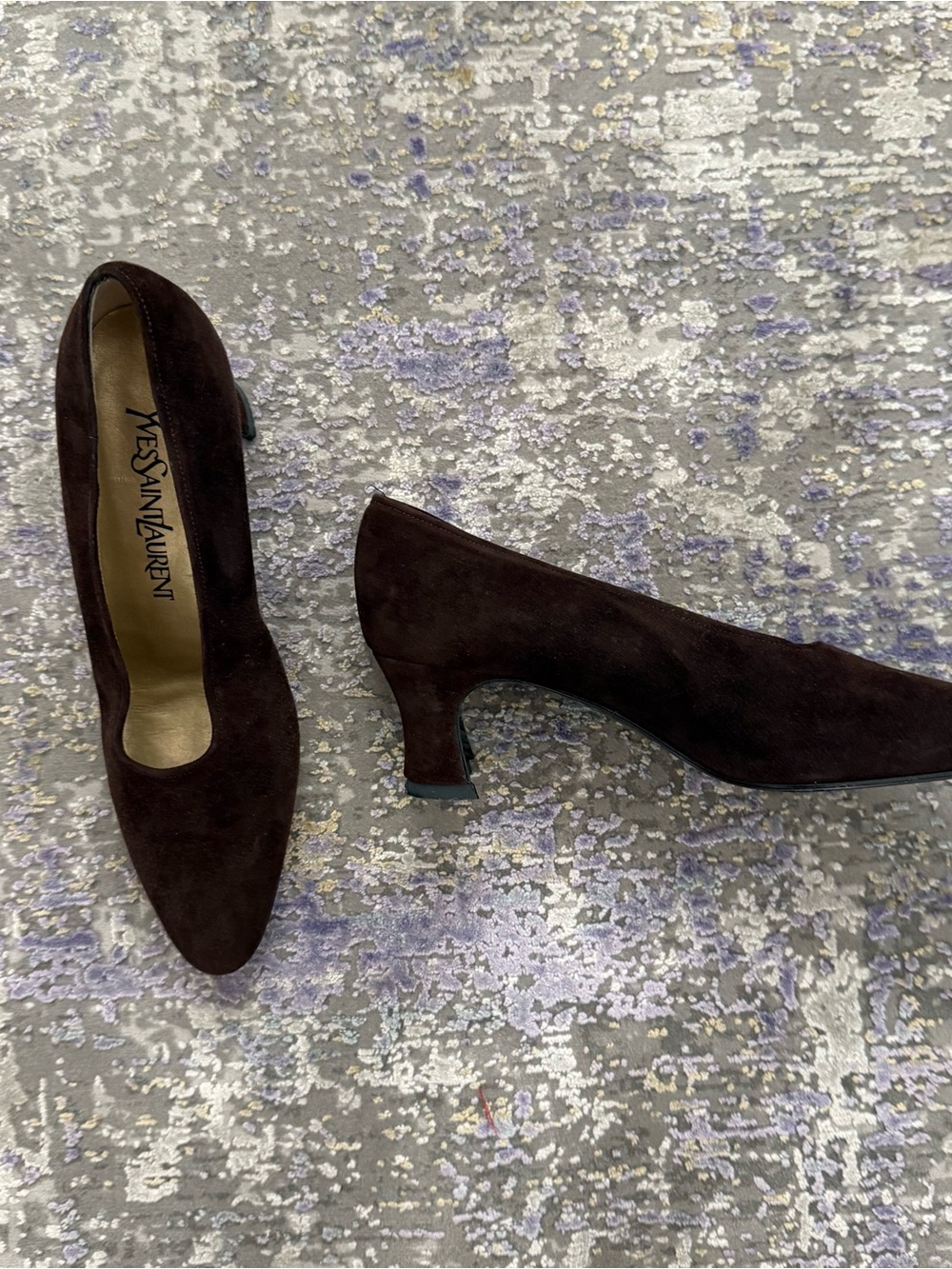 Vintage Yves Saint Laurent Suede Shoes Brown Heels Italy Luigi XV Almond toe - Picture 2 of 11